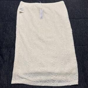 Chelsea 28 Ivory Floral Pencil Skirt Size Large Boho Crocheted Style With Liner